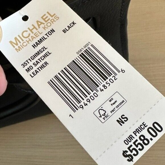 MICHAEL KORS Hamilton Medium Satchel Leather Bag Black gold +wallet set NWT - Picture 2 of 15